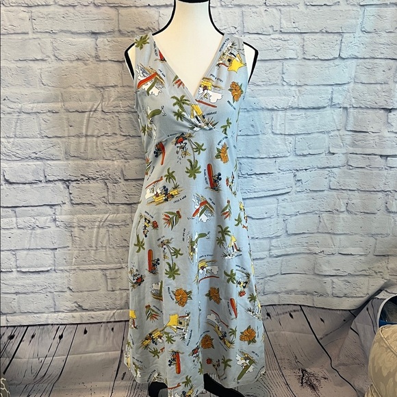 Disney Dresses & Skirts - Disney Faux Wrap Dress Sleeveless Mickey Goofy Donald Hawaii Beach Size Medium